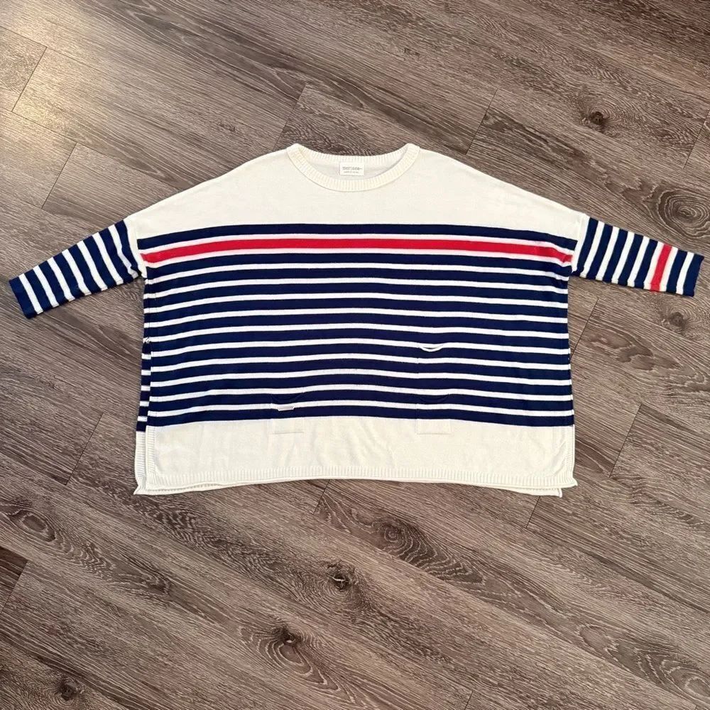 Mersea Navy White and Red Stripe Catalina Sweater